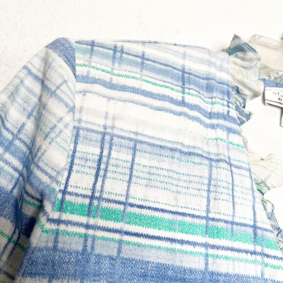 St. John Vintage Ruffle Striped Plaid Ruffle Blazer Jacket Blue Old Money - Picture 3 of 14